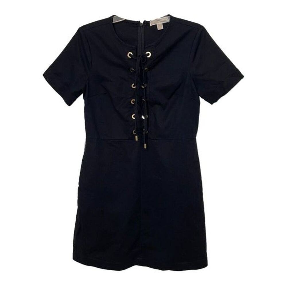 Michael Michael Kors Black Lace Up Grommet Dress Womens 6 Cotton LBD